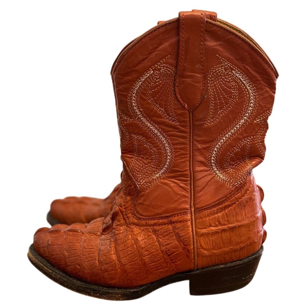 Bonanza‎ Kids Western Cowboy Boots Croc Embossed Leather Brown Youth 11 Rodeo